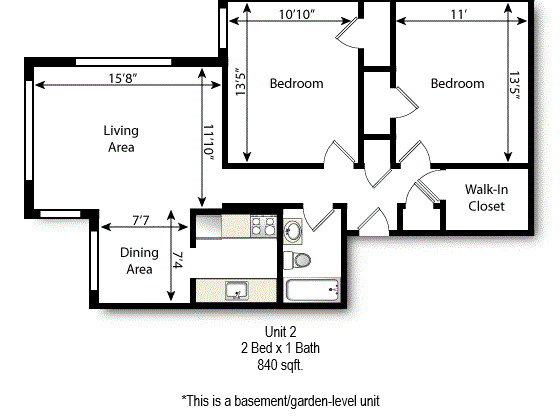 2 beds, 1 bath, 840 sqft, $1,375