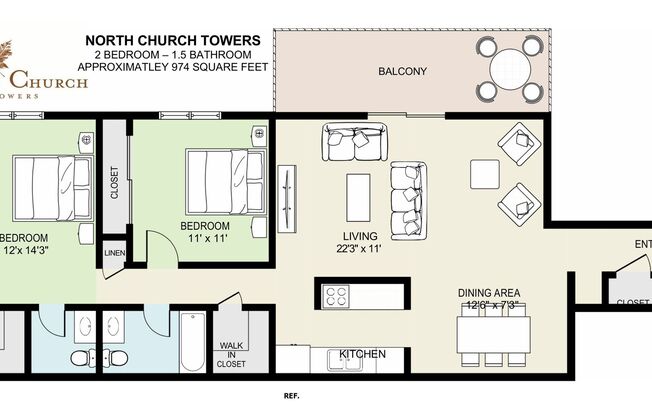2 beds, 1.5 baths, 974 sqft, $1,415, Unit 2-118