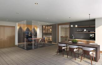 Coworking space with private work stations, conference room, and comfortable seating areas at Modera McGavock.