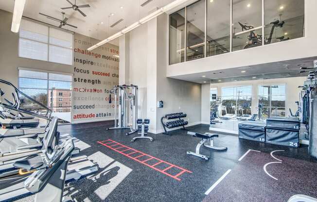 a view of the fitness center at the bradley braddock road station apartments