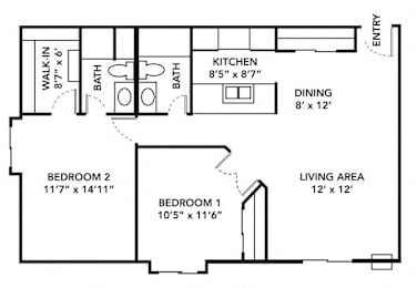 2 beds, 2 baths, 924 sqft, $1,051