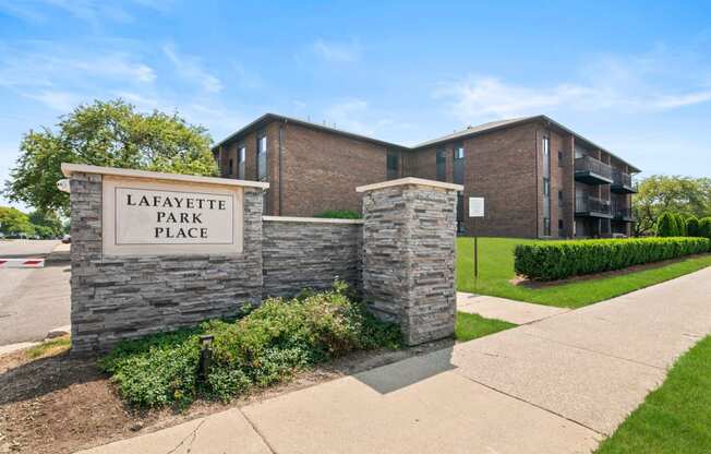 a brick building with a sign that says lafayette park place at Lafayette Park Place, Detroit, MI, Michigan, 48207