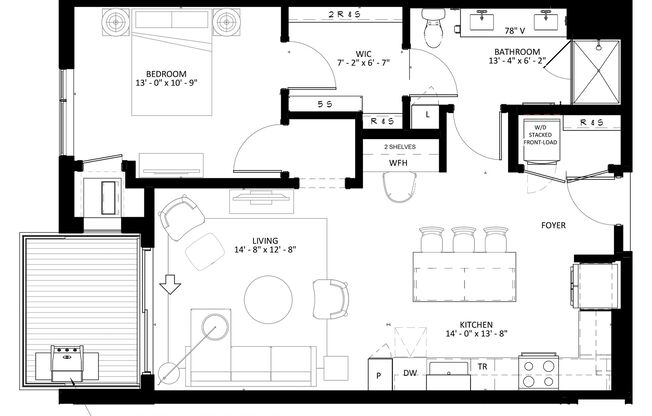 1 bed, 1 bath, 908 sqft, $2,185, Unit 107
