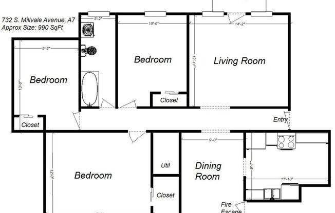 3 beds, 1 bath, 810 sqft, $2,190, Unit 732 S. Millvale Ave. #A7