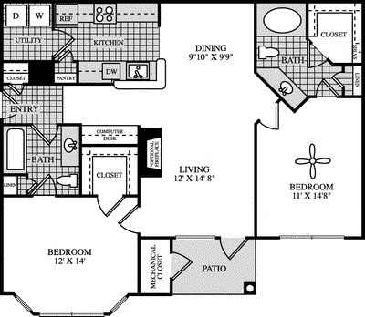 2 beds, 2 baths, 1,072 sqft, $2,507