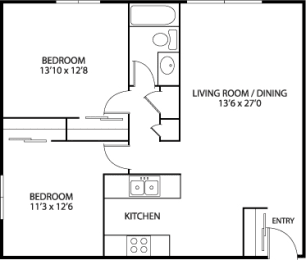 2 beds, 1 bath, 915 sqft, $1,345