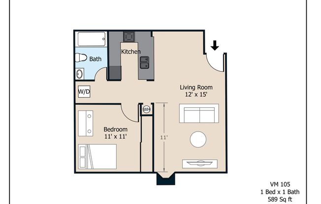 1 bed, 1 bath, 589 sqft, $2,295, Unit 105