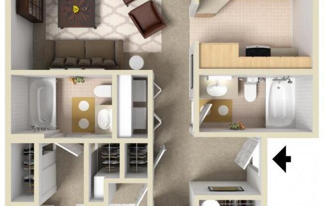 2 beds, 2 baths, 962 sqft, $1,330