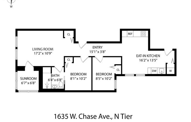 2 beds, 1 bath, 561 sqft, $2,100, Unit 1635-2N