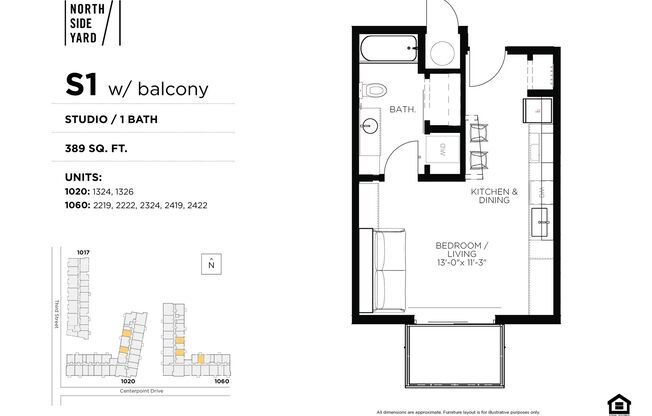 Studio, 1 bath, 390 sqft, $995, Unit 2424