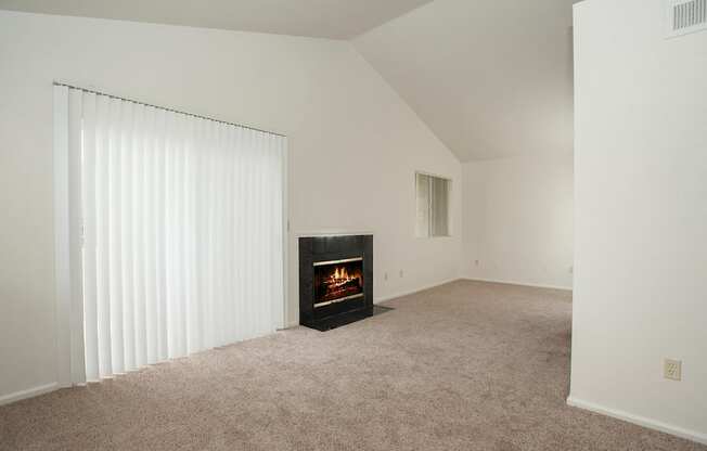 Autumn Oaks vacant studio living room and fireplace