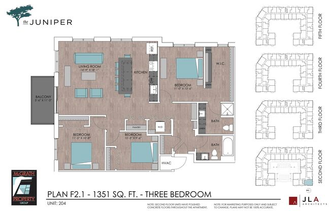 3 beds, 2 baths, 1,351 sqft, $2,650, Unit 204