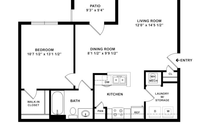 1 bed, 1 bath, 740 sqft, $1,179