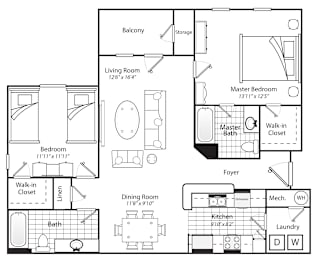 2 beds, 2 baths, 1,175 sqft, $1,370