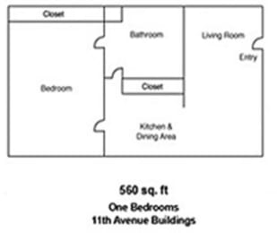 1 bed, 1 bath, 560 sqft, $1,089