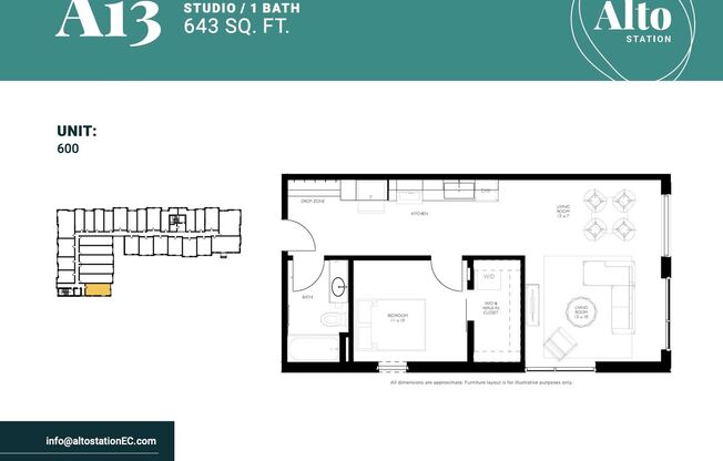 1 bed, 1 bath, 643 sqft, $1,400, Unit 600