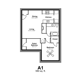 1 bed, 1 bath, 580 sqft, $735