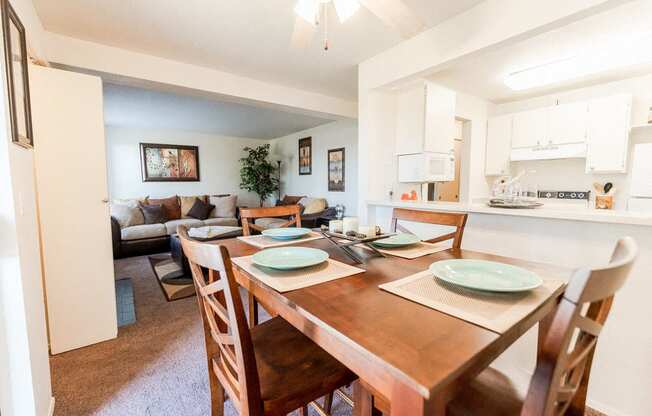 Tacoma Apartments - The Lodge at Madrona Apartments - Dining Room, Living Room, and Kitchen