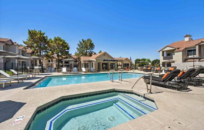 pool and hot tub at hideaway apartments in north scottsdale, az