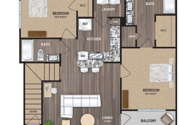 2 beds, 2 baths, 1,084 sqft, $1,729