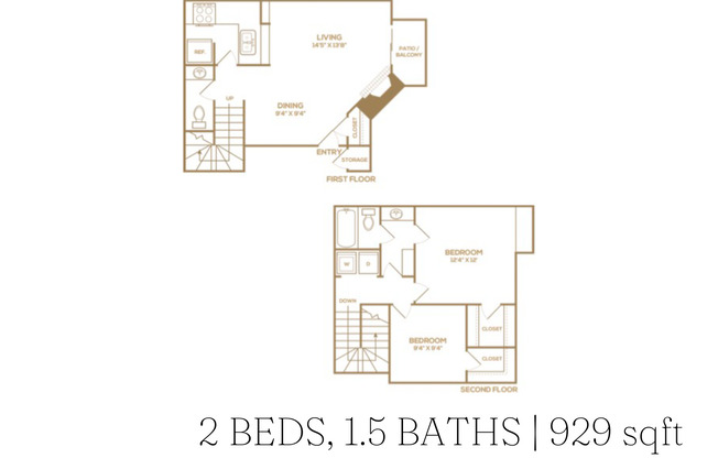 2 beds, 1.5 baths, 929 sqft, $1,352