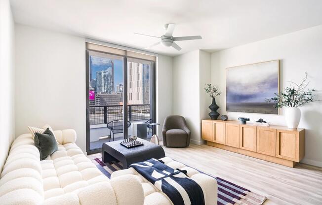 Refined interiors and private balcony options at Modera Riverside create a sophisticated Miami retreat.