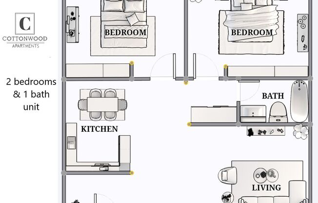 2 beds, 1 bath, 755 sqft, $685, Unit 1317 D