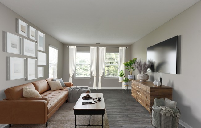 Living Room with Hardwood Style Flooring