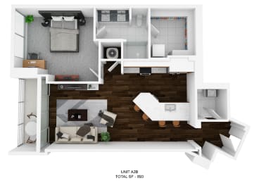 1 bed, 1.5 baths, 893 sqft, $2,537