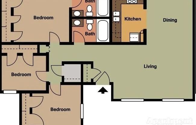 3 beds, 2 baths, 1,109 sqft, $1,209