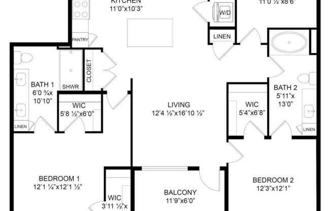 2 beds, 2 baths, 1,281 sqft, $2,385