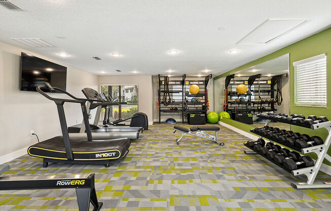 Spacious fitness center with treadmills and other exercise equipment