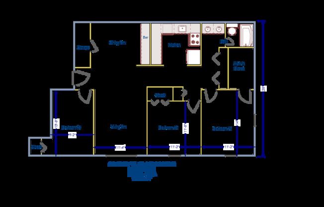 3 beds, 1 bath, 1,125 sqft, $800, Unit CC-735-5B