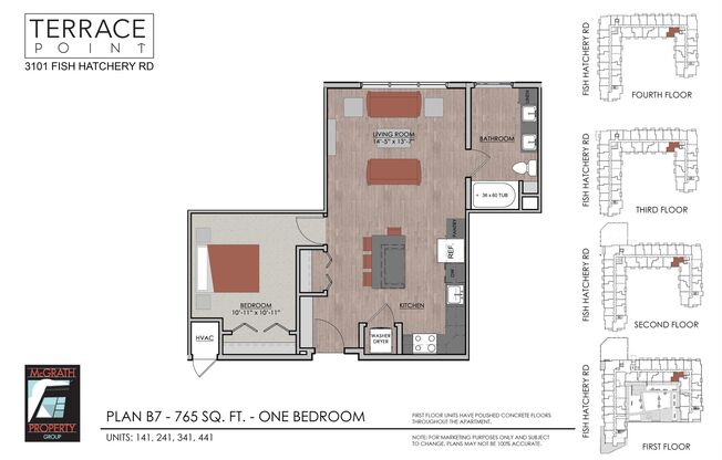 1 bed, 1 bath, 765 sqft, $1,625, Unit 341