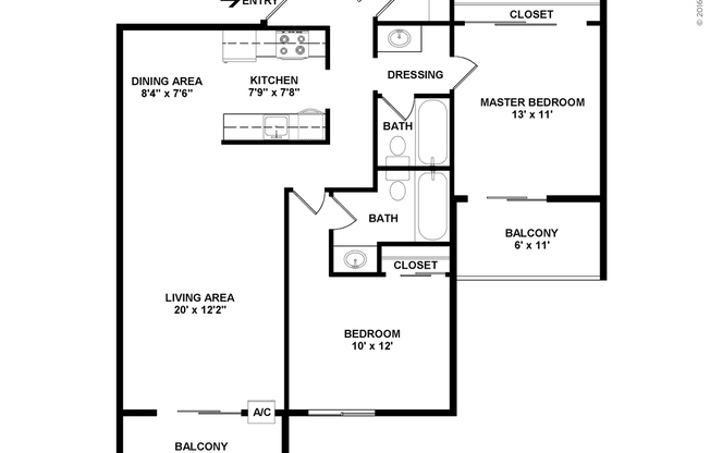 2 beds, 2 baths, 997 sqft, $2,061