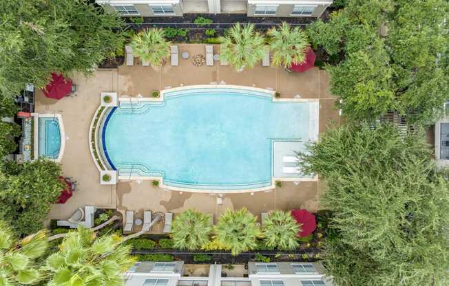 aerial view of the swimming pool at The Plaza Museum District apartments