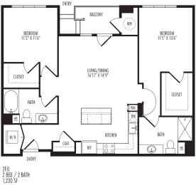 2 beds, 2 baths, 1,230 sqft, $2,373