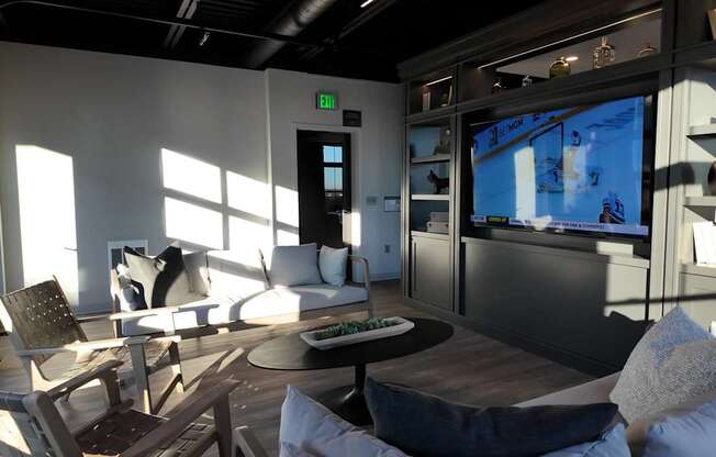 Community Lounge with a flat screen TV and comfortable seating.