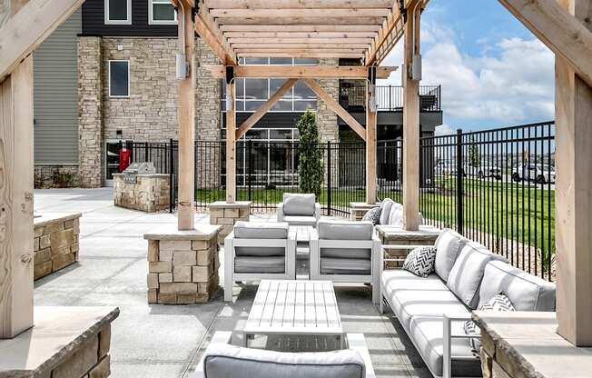 Pool patio with fire pit at The Westline at Flanagan Lake in Omaha, NE