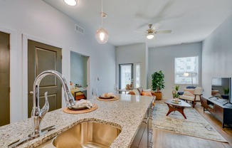 Luxury Des Moines Apartments District At 6th Spacious Kitchen and Living Room