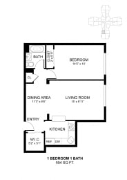 1 bed, 1 bath, 594 sqft, $1,401