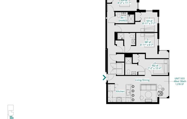 1 bed, 1 bath, 106 sqft, $1,600, Unit Suite 503 - Unit 1