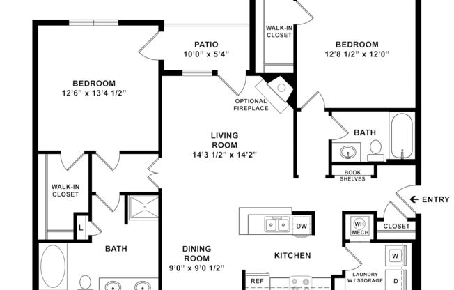 2 beds, 2 baths, 1,246 sqft, $1,544