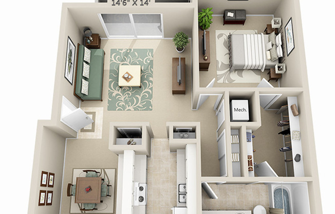 1 bed, 1 bath, 754 sqft, $1,150, Unit 8705-104