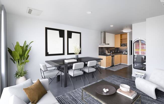 Living room and dining room with a table and chairs