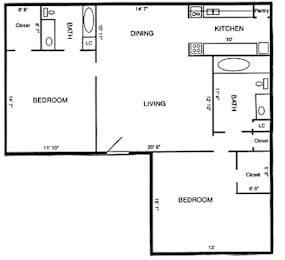 2 beds, 2 baths, 1,280 sqft, $1,325