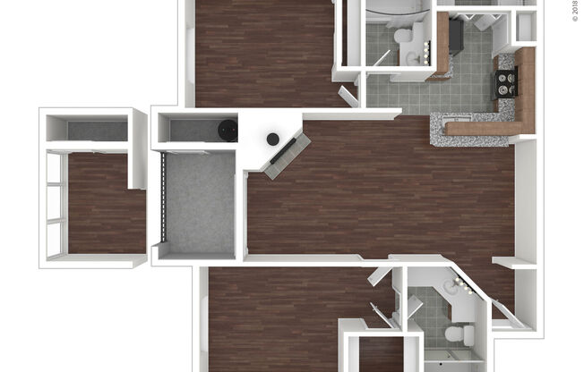 2 beds, 2 baths, 970 sqft, $1,330