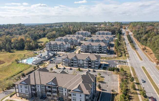 an aerial view of Evergreen at Southwood in Tallahassee, FL