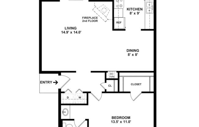 1 bed, 1 bath, 676 sqft, $740