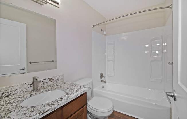 a bathroom with a sink and a shower and a toilet